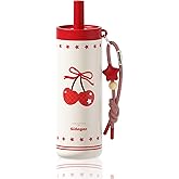 Sidagar 24 oz Insulated Tumbler, Stainless Steel Coffee Mug with Lid and Straw, Leak-proof Reusable BPA-Free Cup, Commute Yoga Office Travel, Cherry Charm - Cherry Pearl White