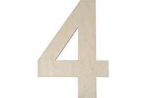 HILAZA 17 Inch Large Wooden Number 4, 1/4 Inch Thick Unfinished Blank Wood Number Slice Sign Board for Wall Decor, Craft, DIY Project, Birthday Wedding Party Decoration