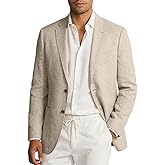 Linen Blazer Men,Casual Jacket for Mens,2 Button,Solid,Notched Lapel | Lightweight Sport Coat for Summer Beach Wedding Groom Prom,Slim Fit,Linen Suit Jacket for Business,Size XS-6XL