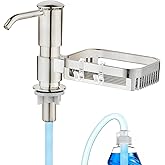 HAPPUP Soap Dispenser for Kitchen Sink, Built in Soap Dispenser Pump with Sponge Holder, Under Counter Brushed Nickel ABS Pump Head with 38" Extension Tube Kit, Good Suction Power
