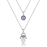 Evil Eye Necklace for Women 18K Gold Plated Evil Eye Layered Necklace Handmade Evil Eye Jewelry Adjustable Protection Necklace for Women