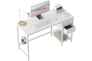 CubiCubi Computer Desk with 2 Drawers, 40 Inch Small Home Office Desk with Storage Study Writing Table, Pure White