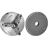 VEVOR 3-Jaw Lathe Chuck, 8 Inch (200 mm), Self-Centering Chuck with 2 1/4 in-8 Threaded Backing Plate, 0.16-7.87 in (4-200 mm) Clamping Range with T-wrench Screws, HT300 Material, for Wood Metal Lathe