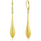 925 Sterling Silver Earrings Hypoallergenic Leverback 14K Gold Plated Dangle Teardrop Earrings for Women, ALEXCRAFT Brushed Matte Silver Teardrop Earring Long Drop Dangling Dangly Earings