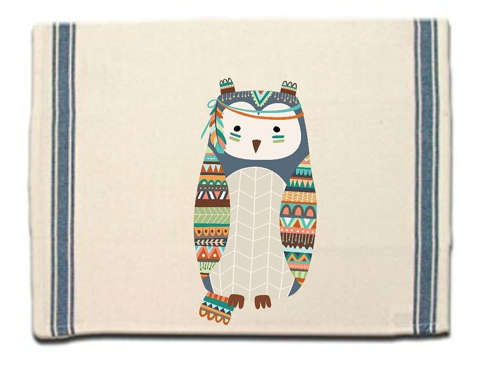 Tribal Owl Kitchen Towel, Dish Towel, Tea Towel, Flour Sack Material,Woodland