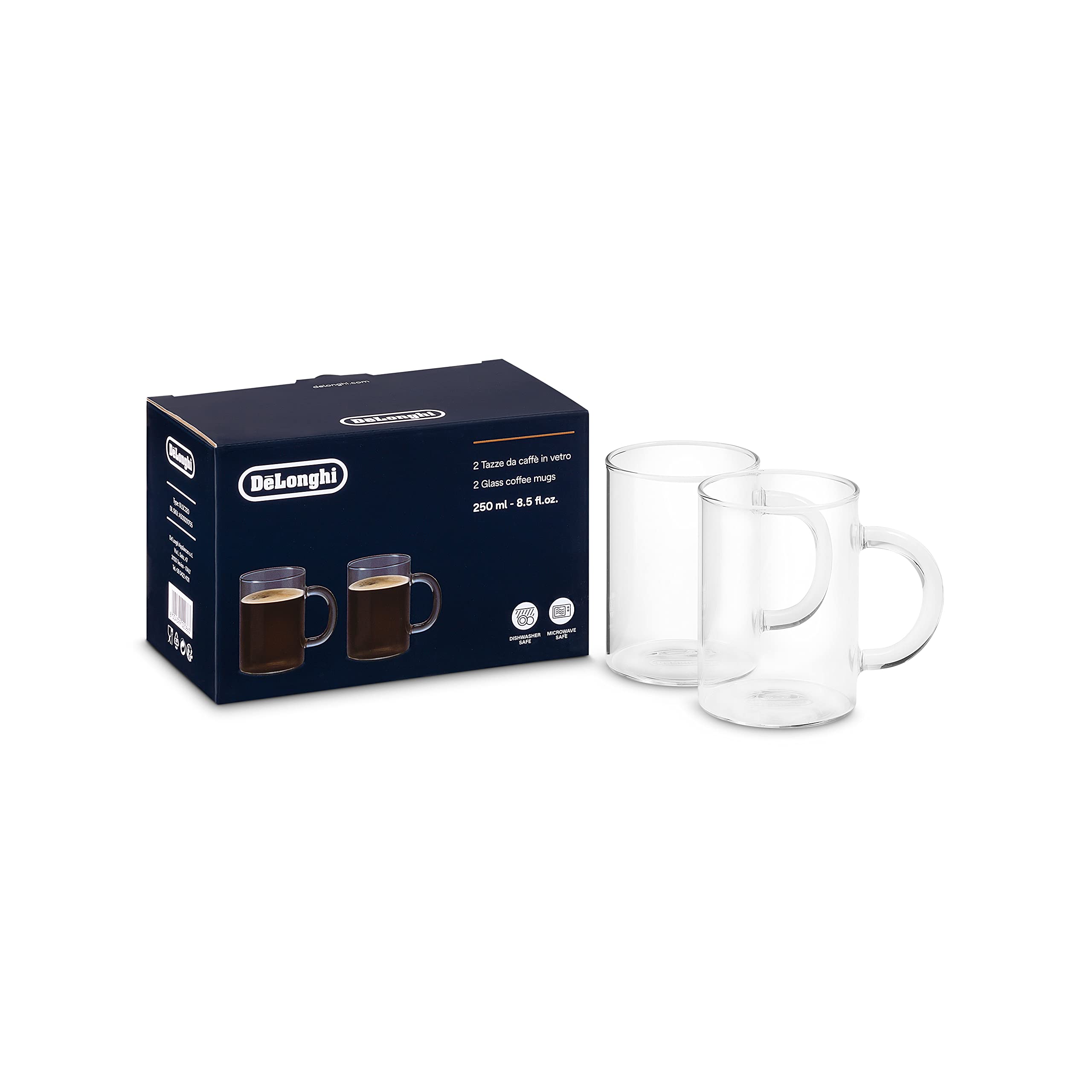 De'Longhi DLSC320 Long Coffee Glasses, 8.5 Fl oz, Set of 2