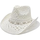 Straw Cowboy Hats for Women & Men Summer Wide Brim Cowgirl Sunhat Large Outdoor Hiking Cap Casual Beach Western Outfit