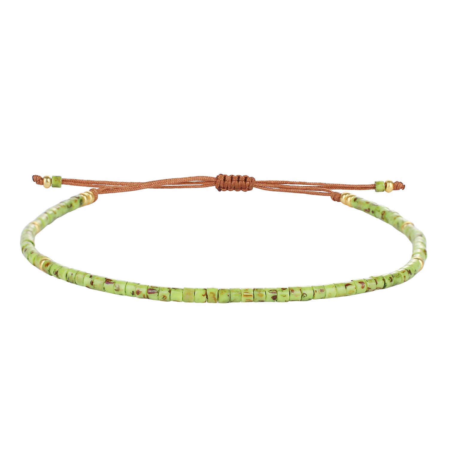 KELITCH Seed Beaded Friendship Bracelets Thin Rope Bracelets Women Handmade Jewelry (Light Green)