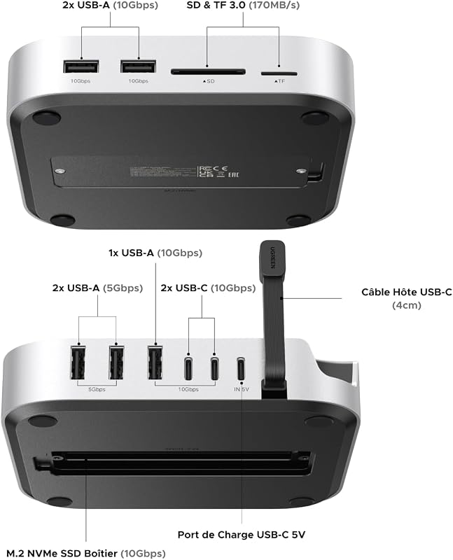 Docking Station USB C et Support pour Mac Mini M4,M4 Pro,M5 Pro,M6