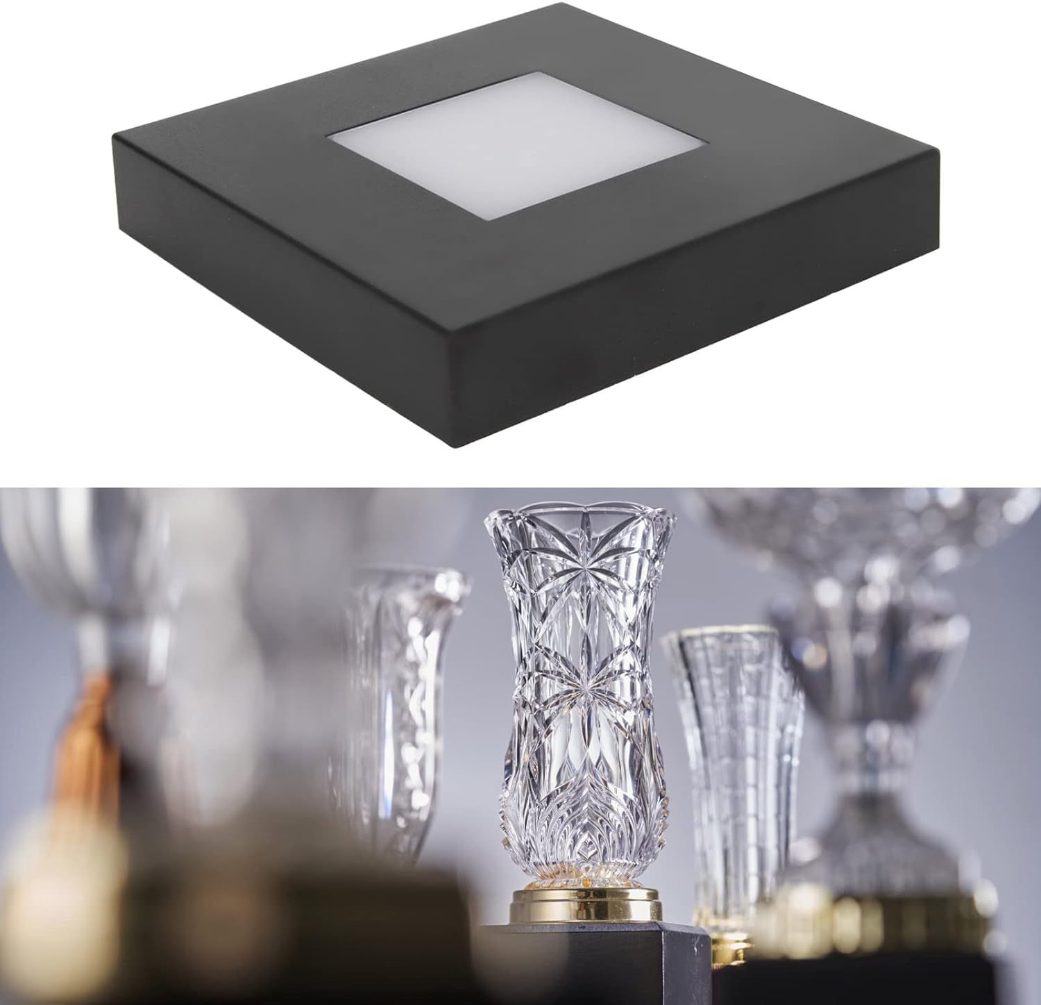 Fyearfly Crystal LED Light Base, Multicolor Square Display Lighted Base, Multiple Modes Luminous LED Lamp Display Plate Stand for 3D Laser Crystal Glass Art