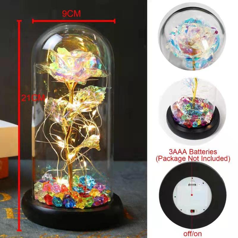 AIMOOYI Glass Rose Flower Gift for Women, Forever Galaxy Rose in Glass Dome with I Love You Necklace for Her, Crystal Rose Light Up Flower Decoration for Mom,Valentine\'s Day, Birthday,Anniversary