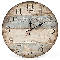 LOHAS Home 12 Inch Silent Vintage Wooden Round Wall Clock Arabic Numerals Vintage Rustic Chic Style Wooden Round Home Decor Wall Clock (Victor Hugo)