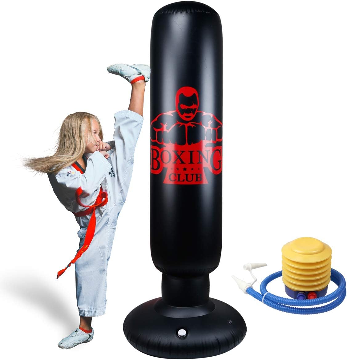 Locsee Punching Bag for Kids, PVC Thickening Inflatable Fitness Freestanding Boxing Bag for Kids Adults Tumbler Fighting Column Decompression Vent Toy Training Kickboxing Equipment(63 inch) : Sports & Outdoors