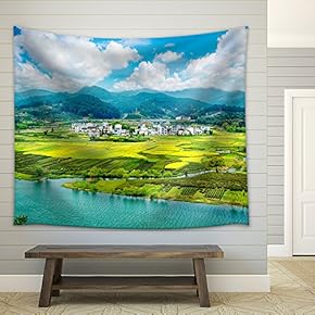 Rural Landscape in Wuyuan County, Jiangxi Province, China. - Fabric Wall Tapestry Home Decor - 51x60 inches