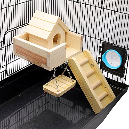 Natural Wood House Bed with Balcony For Hamster Mice Chinchilla Chipmunk, Small Animals Habitat Toy Set HM-TS-04