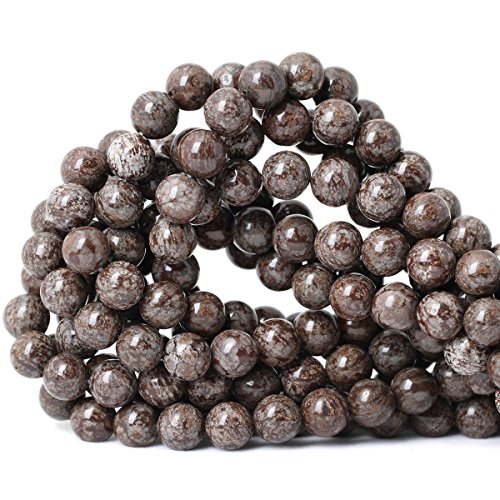 Qiwan Natural Gemstone Round Loose Beads, DIY Jewelry Making 1 Strand 15" (10mm, Natural Brown Snowflake Stone) - Thumbnail 5