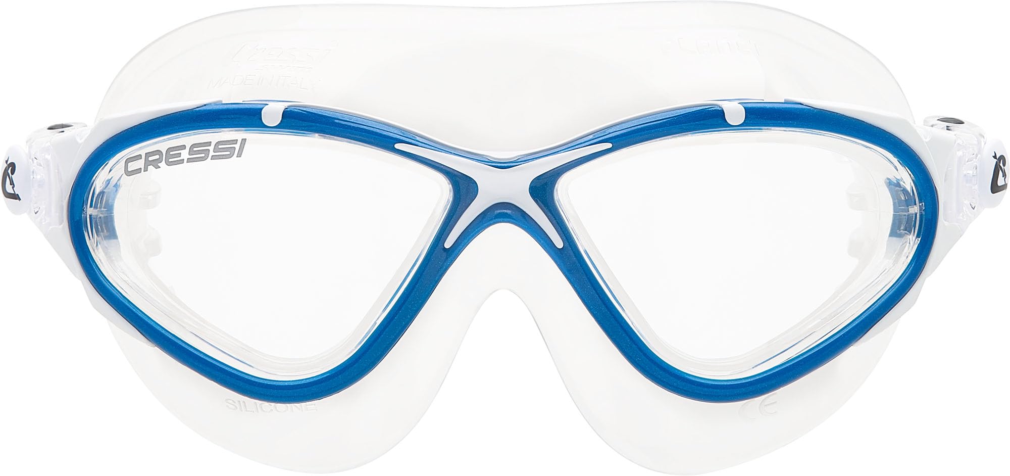 Cressi Planet Goggles Clear/Frame Blue White - Premium Anti Fog Adult Swim Goggles Mask 100% Anti UV Clear/Frame Blue White, One Size