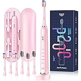 JTF Sonic Electric Toothbrush for Adults: 5 Modes with Smart Timer for Deep Cleaning & Whitening, 2 Brush Head Types for Sensitive Teeth, Gums & Braces, Travel-Friendly Case and Wireless Charging Base