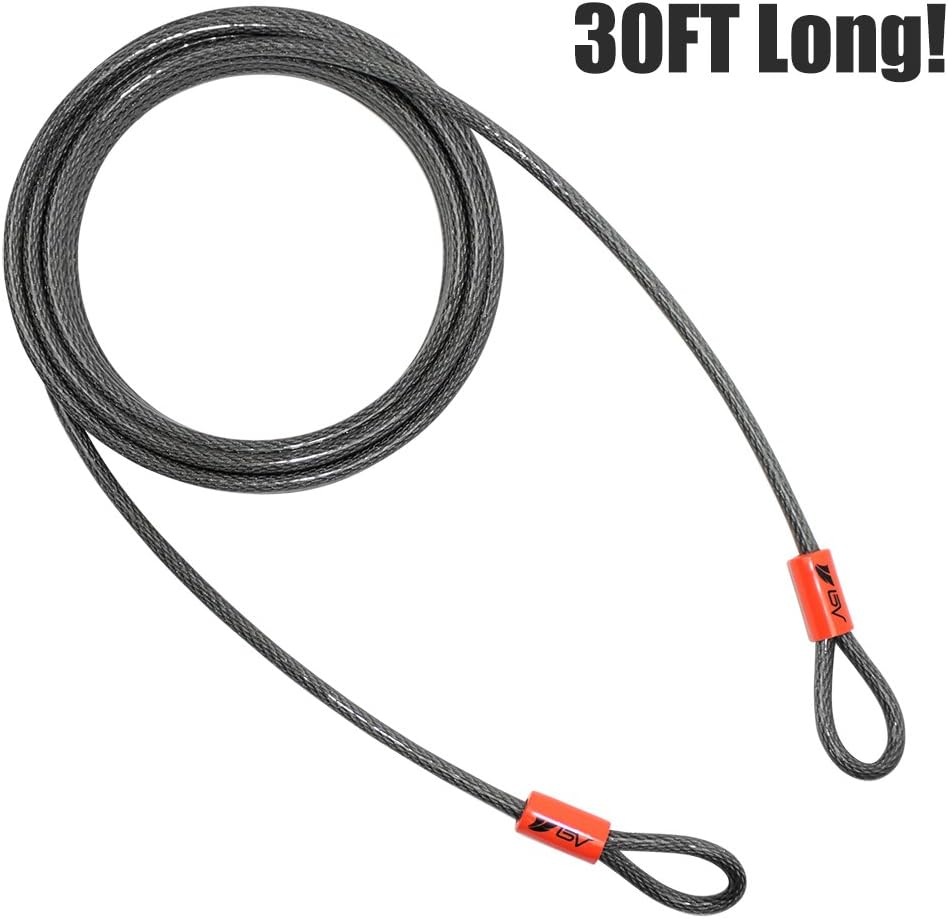 BV 30FT Security Steel Cable with Loops, Braided Steel Flex Cable, Lock Cable 3/8 Inch, for U-Lock and Padlock (Set of 2): Sports & Outdoors