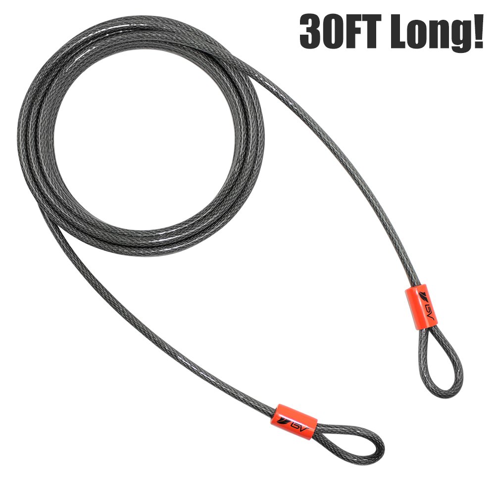 BV 30FT Security Steel Cable with Loops, Flex Cable, Lock Cable 3/8