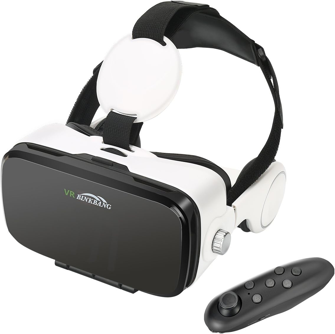 AOGUERBE VR Headset, 3D VR Glasses Virtual Reality Headset with Headphone Bluetooth Remote Controller for 3D Movies Video Games Helmet and VR Apps Compatible with 4-6 inch iPhone Android Smartphones