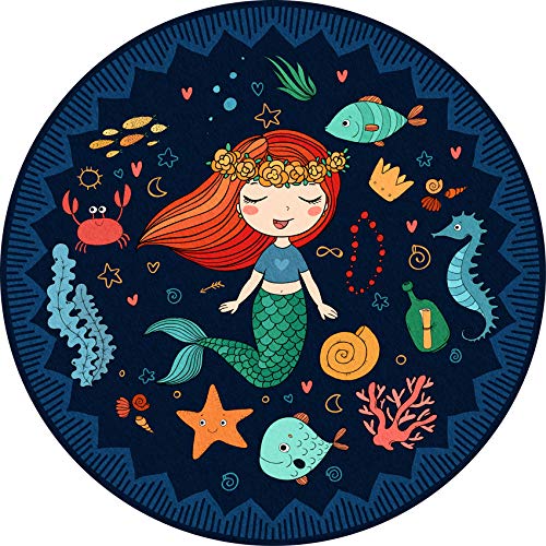 Wellgoods Bedroom Carpet Rug Round Rugs Carpets Cartoon Comic Carpet Play Mat Mermaid Princess Area Rugs -60cm /23.6 inches