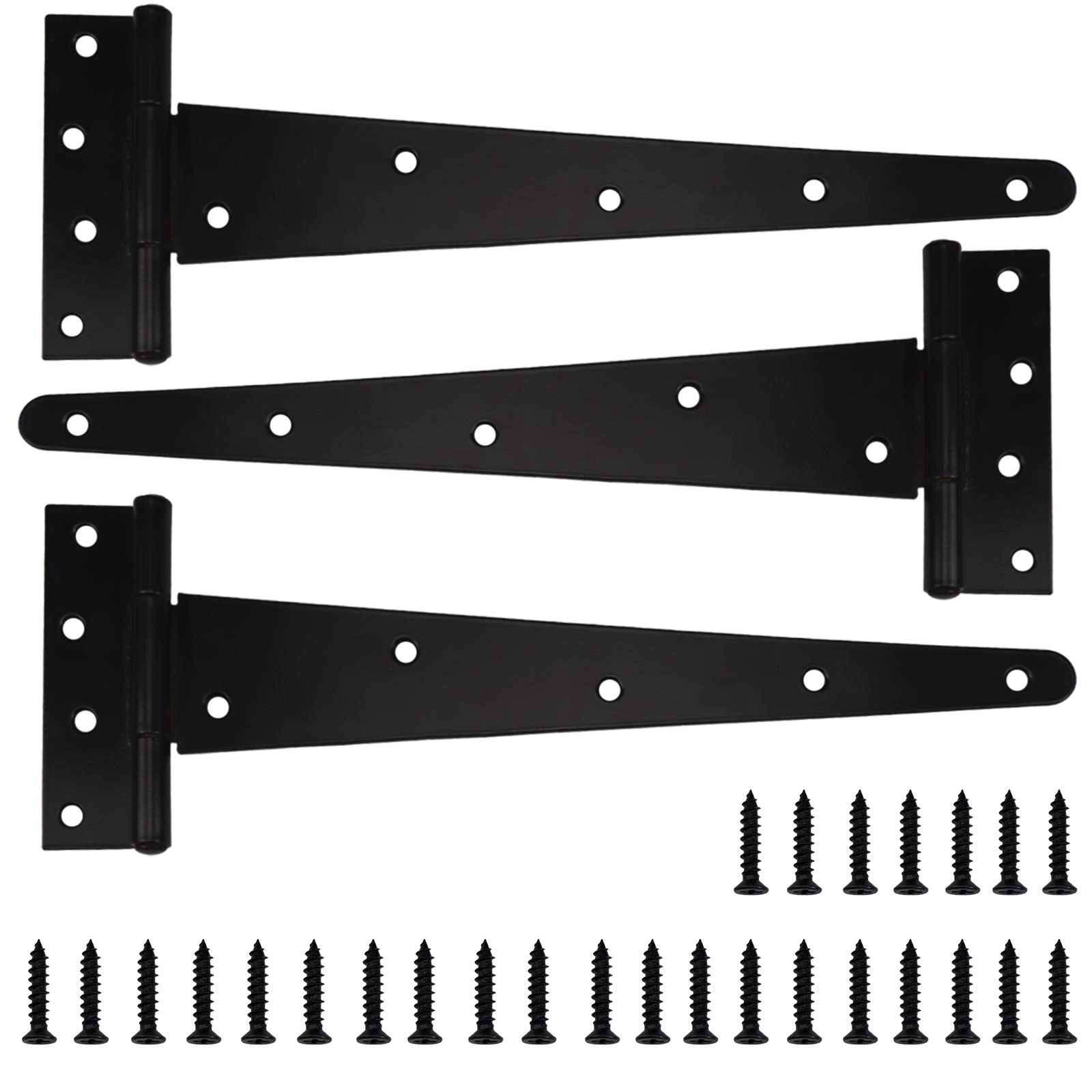 Heavy Duty T-Hinges 14 Inch (360mm) Tee Hinge for Wooden Door Gate, Black, 3 Pack, Matching Screws Included