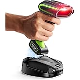Eyoyo 2D QR Industrial Barcode Scanner with Wireless Charging Stand | Rugged Heavy Duty&amp;IP65 Waterproof, 3-in-1 Bluetooth&amp;Wireless&amp;USB, Hands-Free Barcode Reader For Laptop Desktop Tablet Android