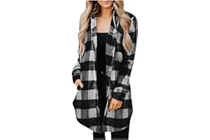 LEHOZIHEQ Plaid Shirts for Women Casual Shacket Jacket Long Sleeve Lapel Button Down Shirts Coats Blouse Tops with Pocket