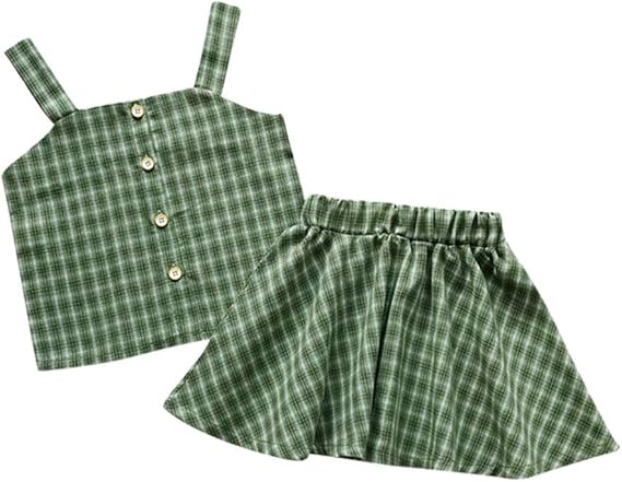 Amazon Urmagic子供服 ガールズ 上下セット 夏 ｔシャツ スカート ノースリーブ チェック柄 女の子 かわいい ブラウス ワンピース ３ ９歳 ワンピース チュニック 通販