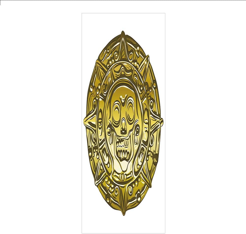 3D Decorative Film Privacy Window Film No Glue,Pirate,Gold Money Pirate Coin Medallion Scary Skull Figure Ancient Antique Currency Print Decorative,Gold White,for Home&Office