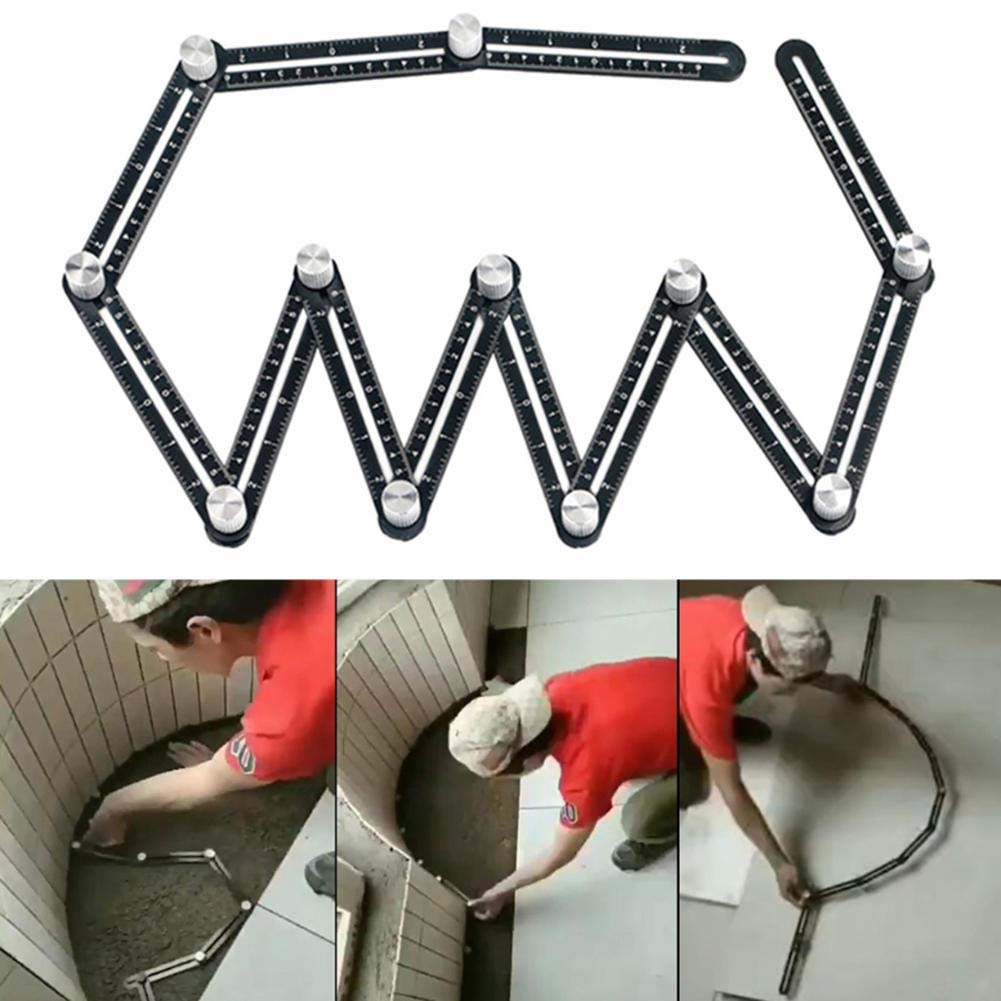 JIRENSH Multi Angle Measuring Ruler Aluminum Alloy, Accurate Measurement, Suitable for Handymen, Construction Workers, Carpenters, Tilers, Craftsmen, 17.5 cm, Black, Folding Ruler