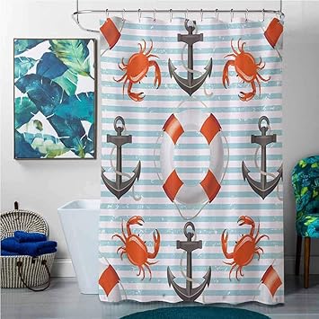 SKDSArts Cortinas de Ducha Negras con náuticas Rojas, Anclaje y Cuerdas