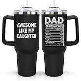 LHSCVUFASC Birthday Gifts for Dad from Daughter, Father's Day Christmas Gift for Dads Husband Men, Awesome Like My Daughter Cup, 40oz Stainless Steel Tumbler with Handle and Straw Lid