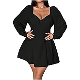 Floerns Women's Plus Size Elegant Fall Sweetheart Neck Long Sleeve Dress Solid Lantern Long Sleeve Mini Dress Going Out Dress