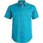 Dctop Mens Western Cowboy Pearl Snap Short Sleeve Casual Two Pockets Work Solid Derss Button Up Wrinkle Free Shirts