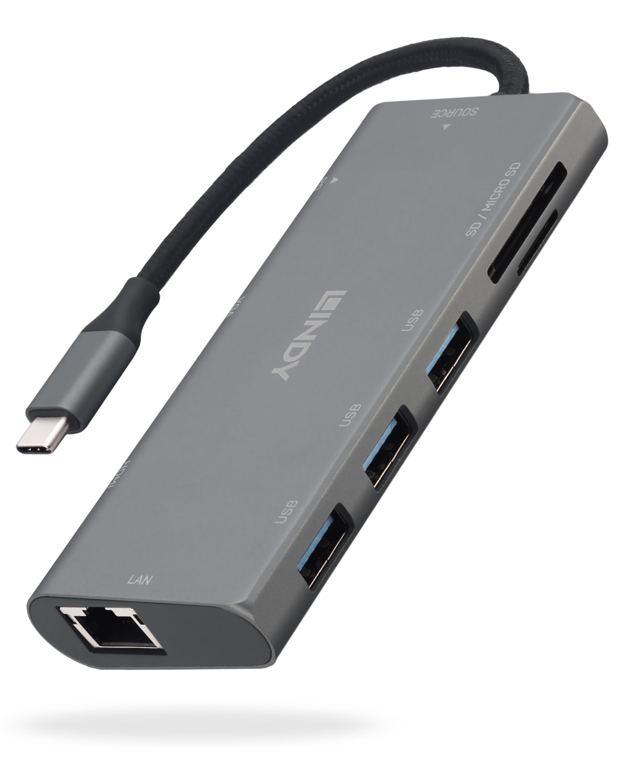 Lindy DST-Mini Plus USB-C Laptop Docking Station, Supports 2 Displays, 4K HDMI, VGA, 3x Type A USB 3.2 5Gbps, 1x USB-C PD 3.0 up to 100W, Card Reader, Gigabit LAN, HP Macbook Acer Dell Asus Lenovo