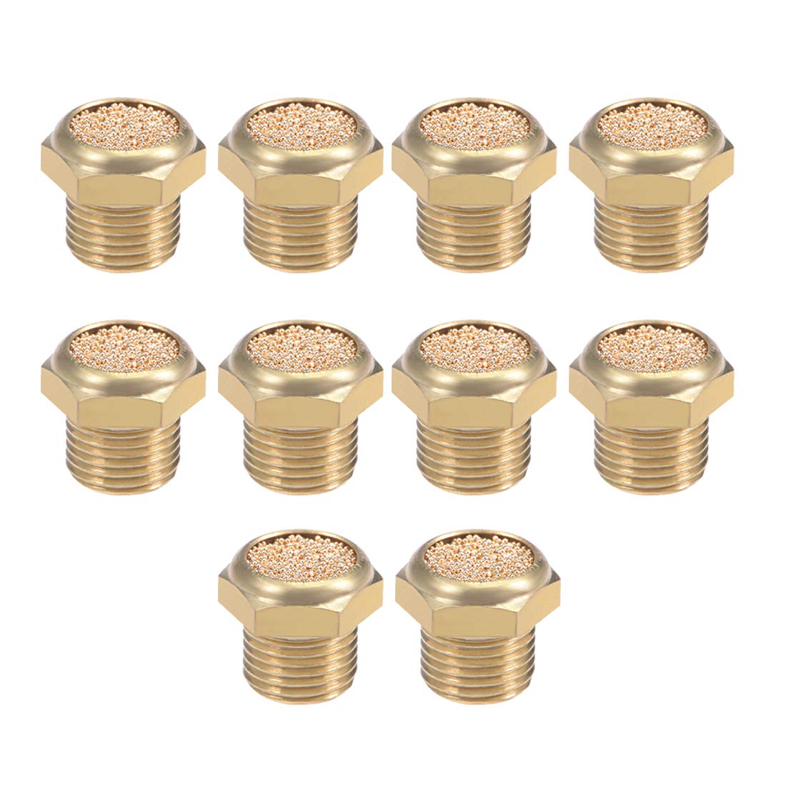 sourcingmap 1/8 PT Sintered Bronze Exhaust Muffler with Brass Body Flat 10pcs