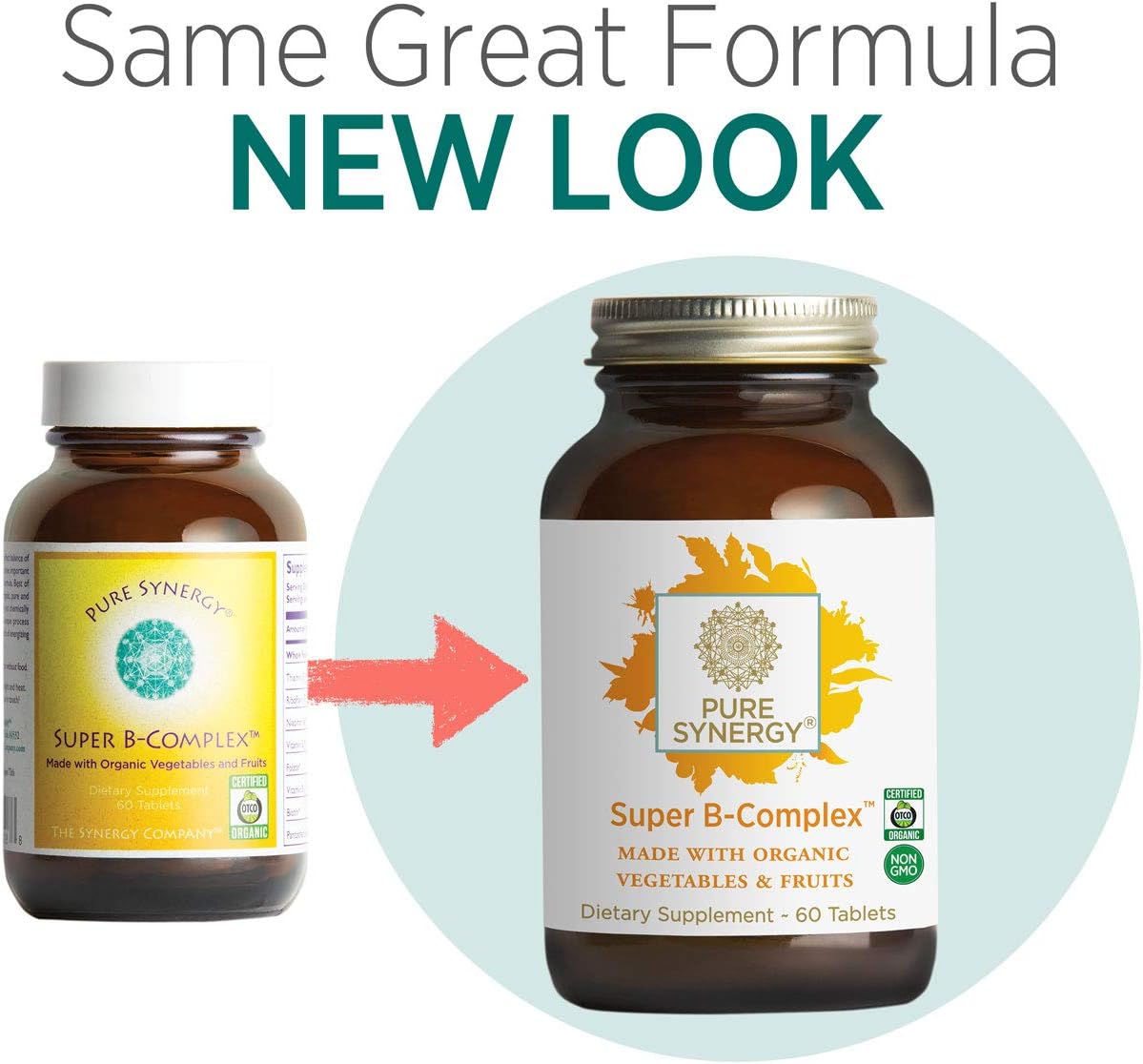 Pure Synergy Super B-Complex (60 Tablets) B Vitamin Made w/ Organic Fruits & Veggies: Health & Personal Care