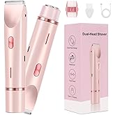Bikini Trimmer for Women,2 in 1 Dual Head Bikini Shaver & Body Shaver,Cordless & Waterproof Electric Bikini Trimmer for Women, Painless Hair Removal with Silky Glow Finish,Pink