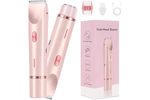 RTLVIO Bikini Shaver,2 in 1 Dual Head Bikini Trimmer & Body Shaver, Painless Hair Removal with Silky Glow Finish, Cordless & Waterproof Electric Trimmer for Women,Pink
