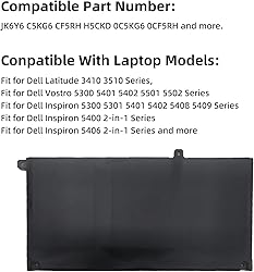 YXKC JK6Y6 Laptop Battery Replacement for Dell