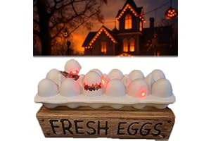 XWEHNI Deviled Eggs, Halloween Zombie Chick, Fresh Eggs Tray Light up Decoration, Spooky Eggshell LED Display with Creepy Hatching Chicks, Haunted House Tabletop Centerpiece for Indoor Party Décor(1PC)