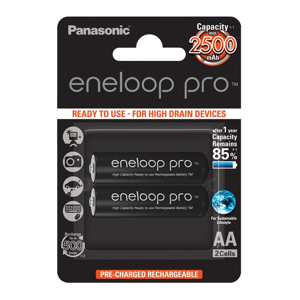 Panasonic eneloop pro ready-to use Ni-MH battery, AA/Mignon, 2-pack, min. 2500 mAh, 500-charge cycle life, with very high power performance and low self-discharge, rechargeable battery