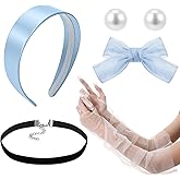 Maiteenly Halloween Princess Cosplay Accessories for Women Blue Headband Black Velvet Choker Blue Bow Clip White Glove Pearl Earrings