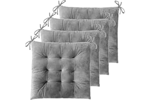 ELFJOY 4 Pack Chair Cushions for Dining Chairs Chair Pads Cushion for Kitchen Office Tufted Square Seat Cushion with Ties (16" Grey Velvet)