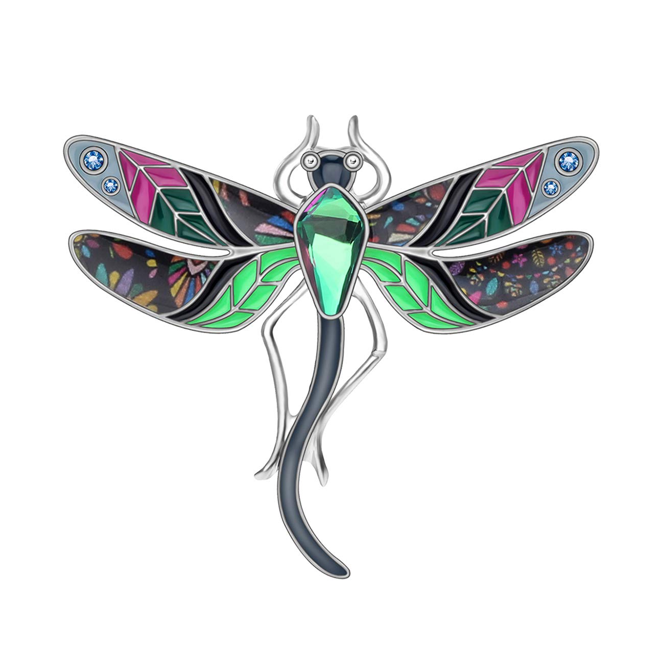 WEVENI Alloy Crystal Dragonfly Brooch Insect Pins Enamel Jewelry for Women Girls Scarf Dress Ornament Gift (Black)