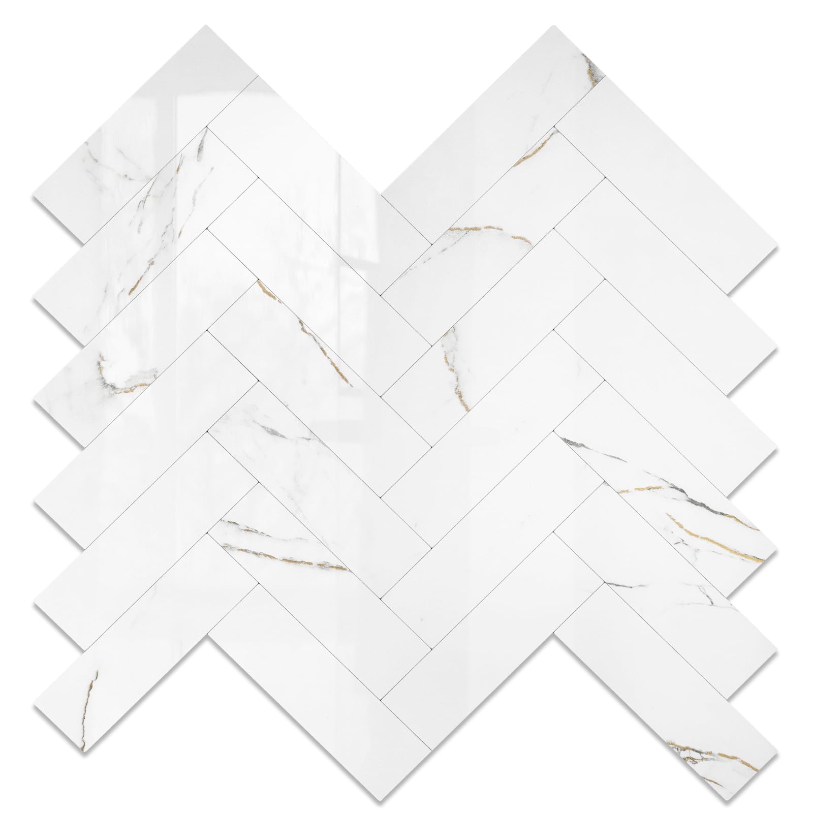 Photo 1 of Yipscazo Marble Gold Herringbone Peel and Stick Backsplash for Kitchen Walls,Heat Resistant Stick on Backsplash PVC Tiles,Waterproof Peel and Stick Tile for Bathroom&Shower