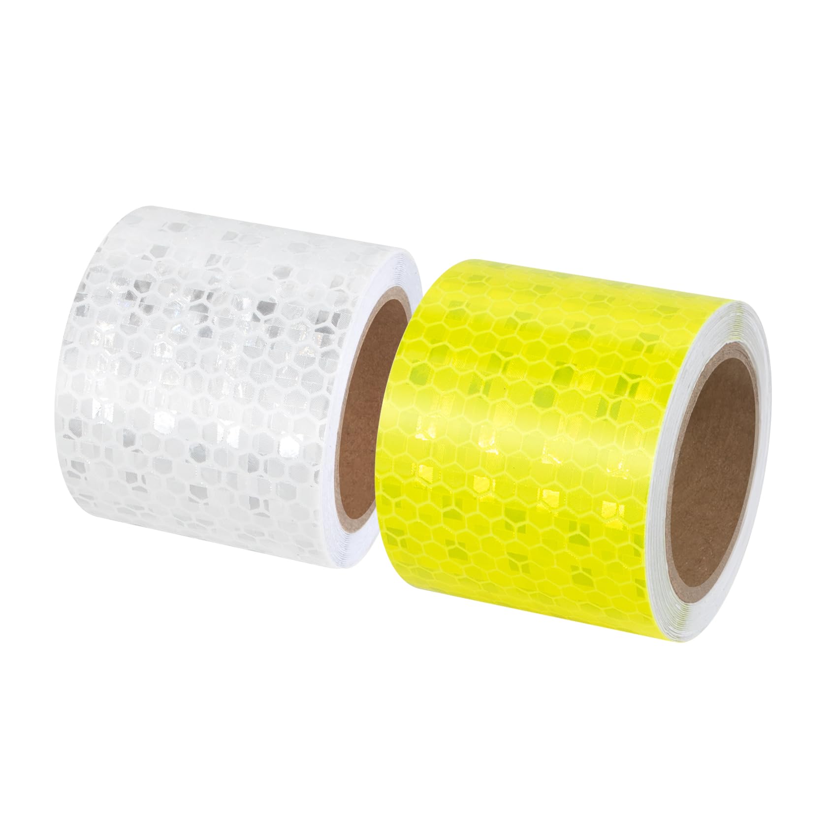 Xrkuu Reflective Tape 2 Rolls 3M x 5CM, Waterproof High Visibility Self Adhesive Safety Warning Stickers for Cars Trucks Bike Trailer Outdoor Security Marking (Yellow and White)