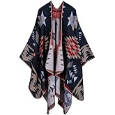 Epsion Women's Color Block Shawl Wrap Plus Size Cardigan Poncho Cape Open Front Long Winter Sweater Coat